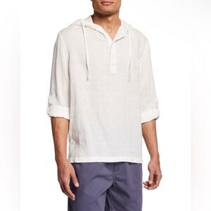 Onia Men's Kai 100% Linen Hooded Popover Shirt Top Off White Size Large